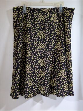 Talbots Black Circle Skirt with Lime Green and Beige Polka Dots